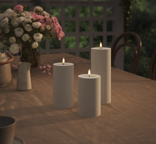 LED Stumpenkerze Outdoor Weiß 7,5 x 10cm - Wohnen auf dem Land