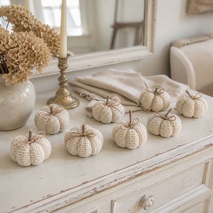 Knitted Decorative Pumpkin "Alba" Cream 9cm
