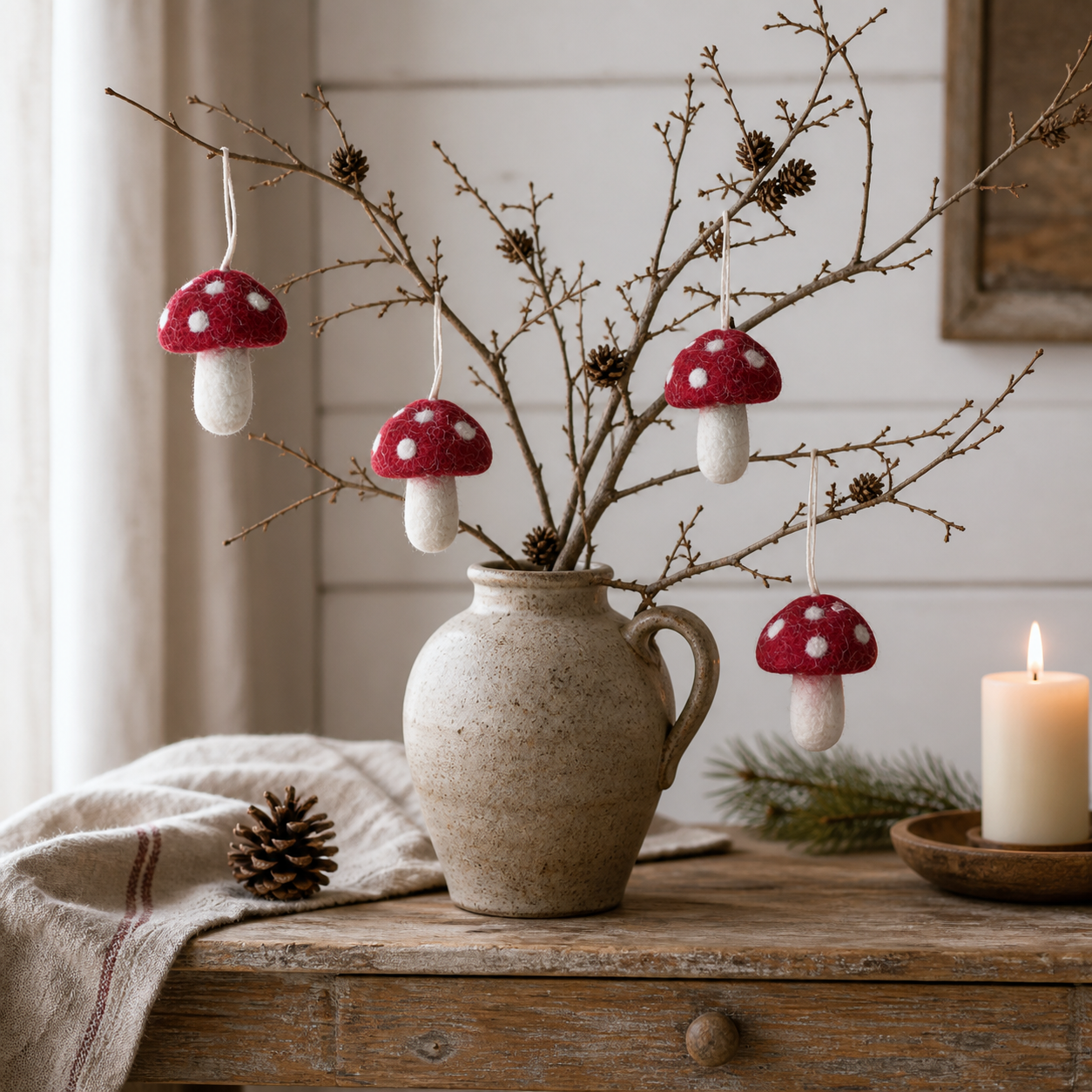 Filzpilze als gemütliche Weihnachtsdekoration