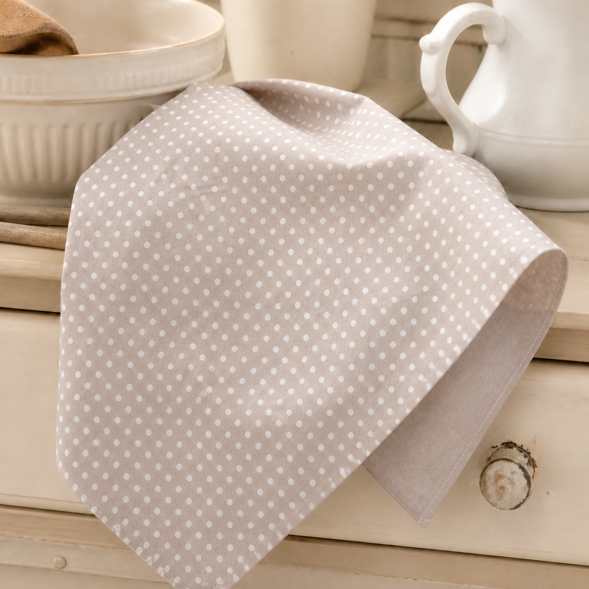 Geschirrtuch "Dotty" Beige Punkte Baumwolle 70cm – Ambiente nah ohne Spitzenkante