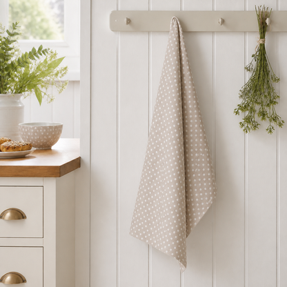 Geschirrtuch "Dotty" Beige Punkte Baumwolle 70cm – Ambiente weit ohne Spitzenkante