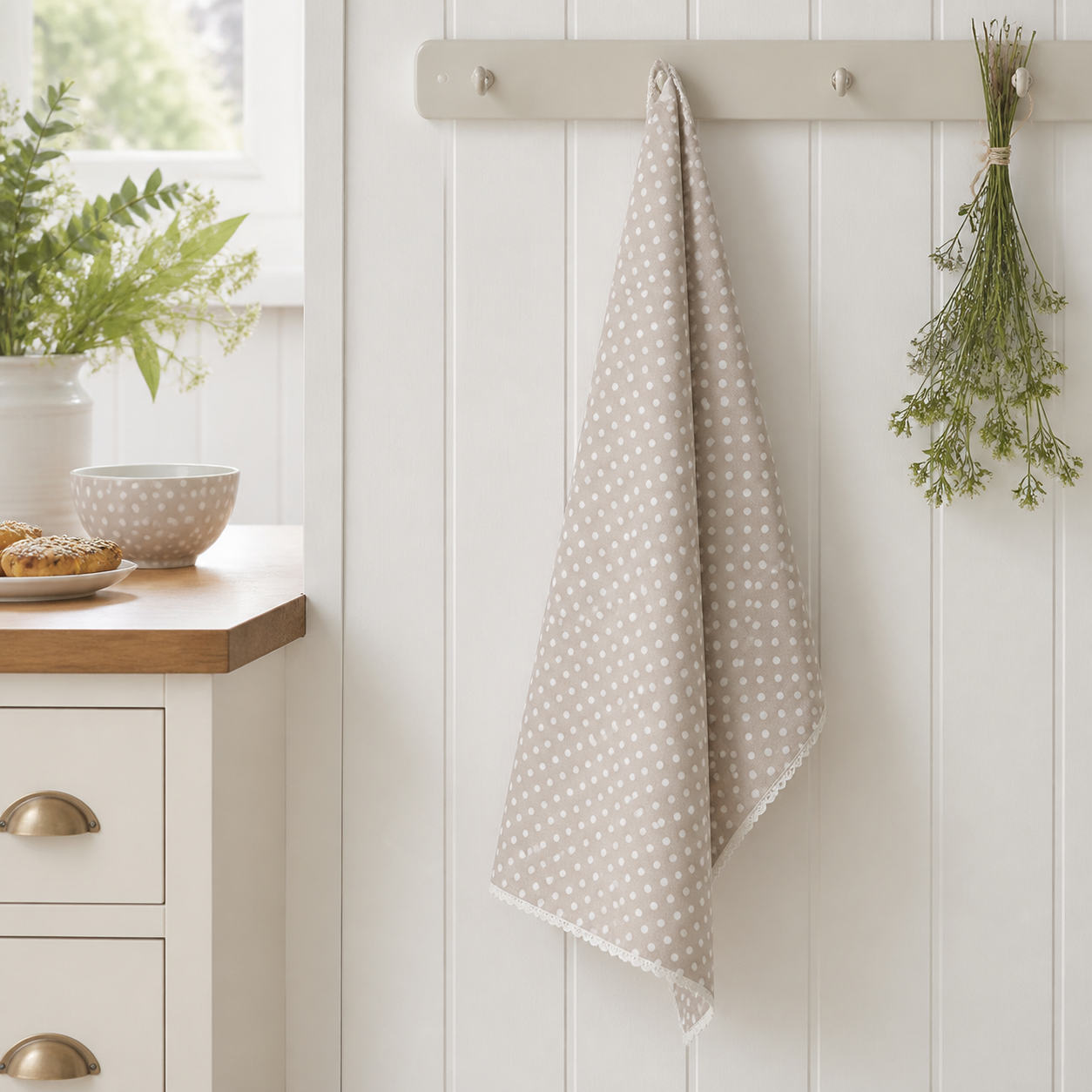 Geschirrtuch "Dotty" Beige Punkte Baumwolle 70cm – 04 ambiente weit