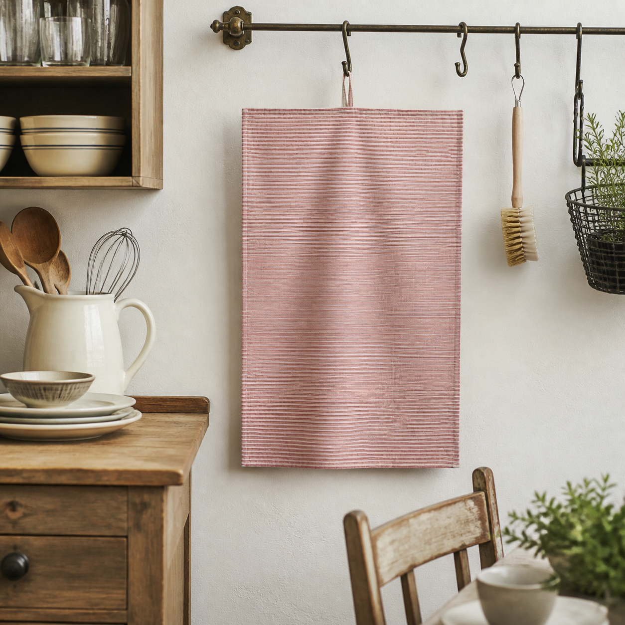 Geschirrtuch "Martina" Natur mit roten Querstreifen 70cm – 04 ambiente weit