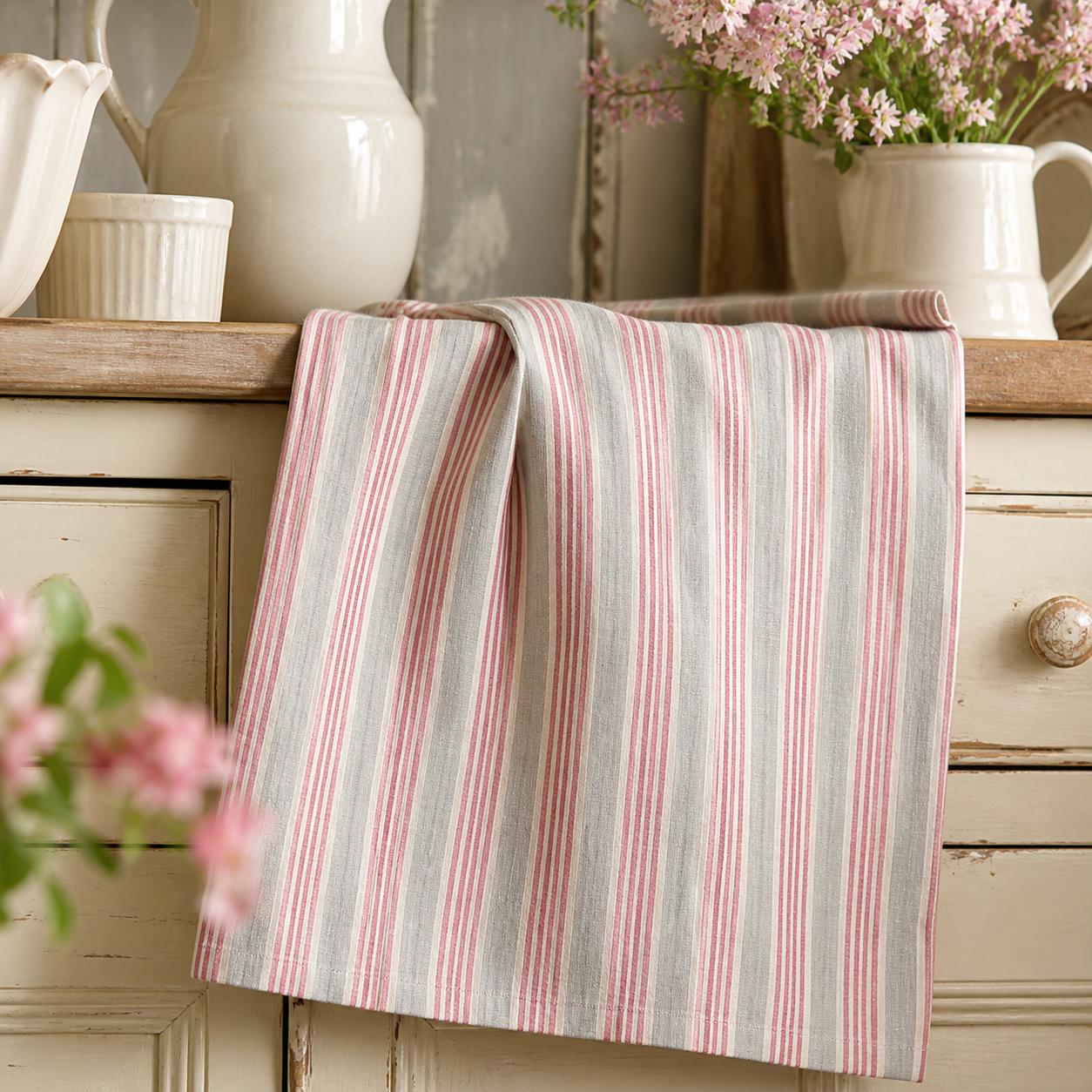 Geschirrtuch "Nora" Rot gestreift Baumwolle 70cm – 02 ambiente nah