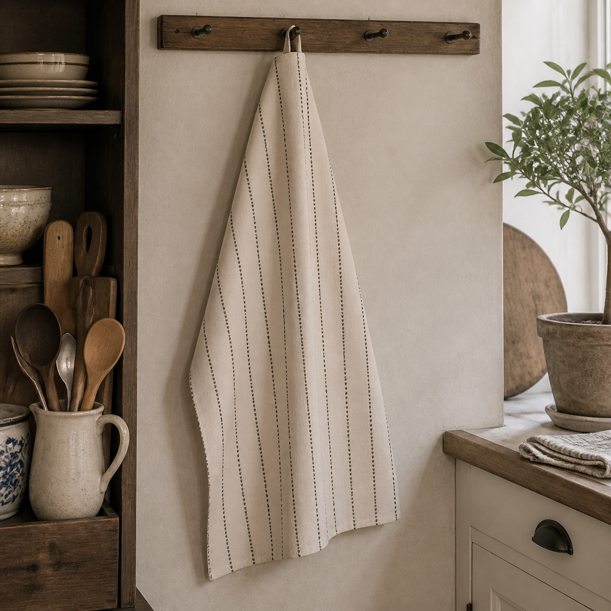 Geschirrtuch "Valentina" Natur mit braunen Herzen 70cm – 04 ambiente weit