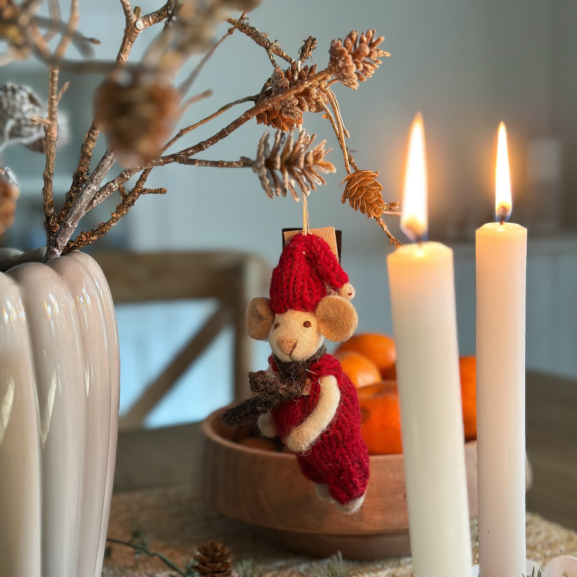 Anhänger Ornament Maus "Frida" Filz Weiß - Wohnen auf dem Land