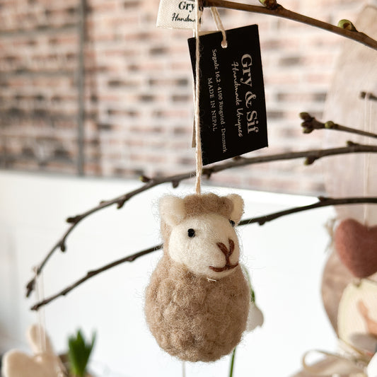 Deko Figur "Sitzendes Schaf" Filz Aufhänger 2 Farben - Wohnen auf dem Land