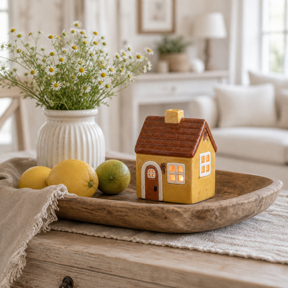 Haus Teelichthalter Lina Keramik Gelb Braun weiteres Landhaus Ambiente