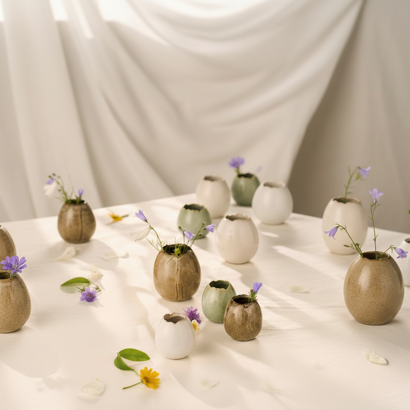 Große IB Laursen Blumenvase Eiform "Bloom" aus glasiertem Keramik in Creme, erhältlich in 3 Farben, mit eleganter Form