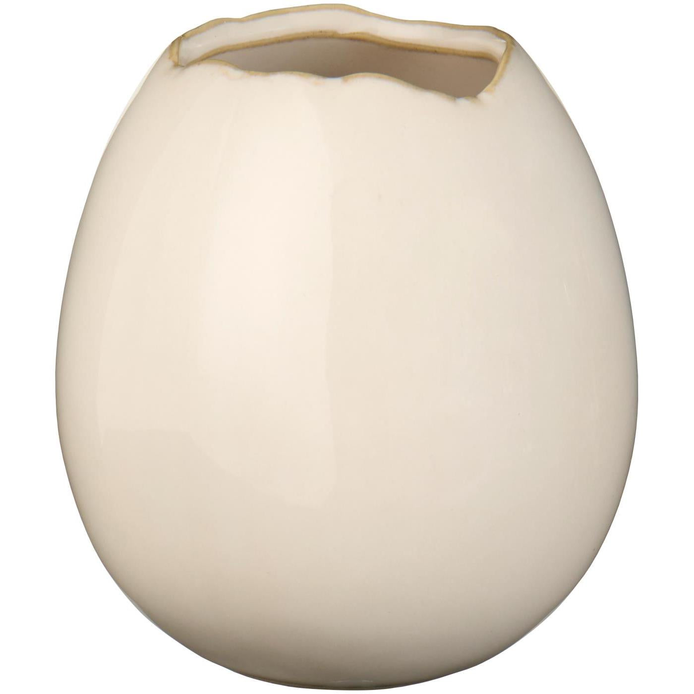 Große keramik Blumenvase Eiform "Bloom" von IB Laursen in creme, glasierte Oberfläche und drei Farbtöne, stilvolles Dekor.
