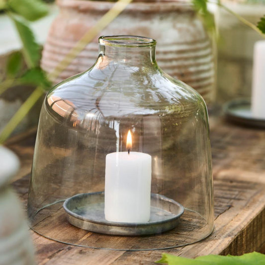 Translucent glass bell jar cover for candles, "Mila" by IB Laursen, 17cm tall, elegantly showcasing decorative items.
