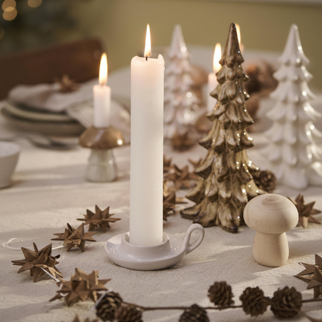 Weiße Kerzenhalter-Schale „Cosy Candle“ aus Keramik von IB Laursen, 11cm Durchmesser, stilvoll und dekorativ.