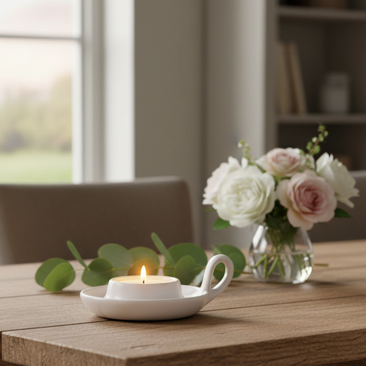 White ceramic "Cosy Candle" holder bowl by IB Laursen, measuring 11cm in diameter, showcasing a minimalist design.