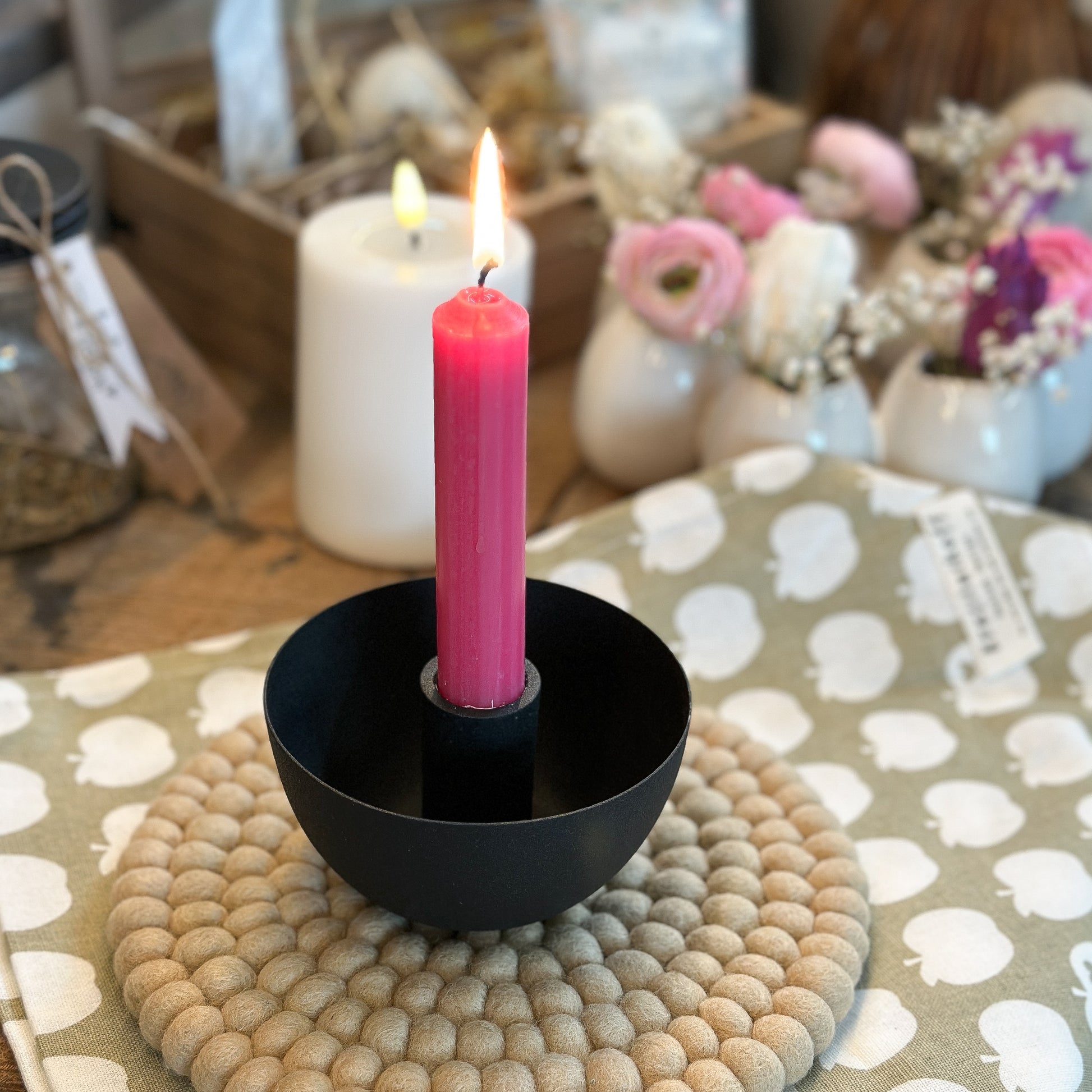 Kerzenhalter Schale „Skandi Bowl“ für Stabkerzen Metall Matt Schwarz - Wohnen auf dem Land