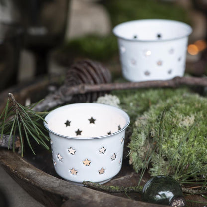 Teelichthalter Schale „Nordic Star“ Emaille Weiß - Wohnen auf dem Land