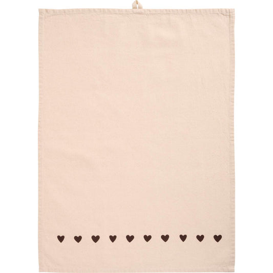 Geschirrtuch „Johanne“ natur mit braunen Herzen - Wohnen auf dem Land
