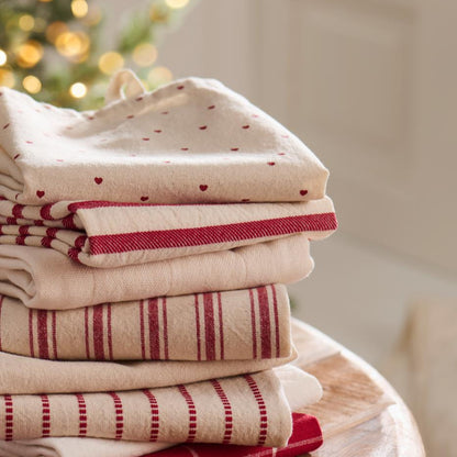 Geschirrtuch „Olga“ natur mit roten Querstreifen - Wohnen auf dem Land