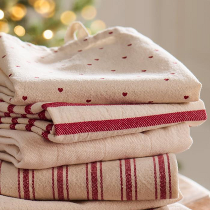 Geschirrtuch „Valentin“ natur mit roten Herzen - Wohnen auf dem Land
