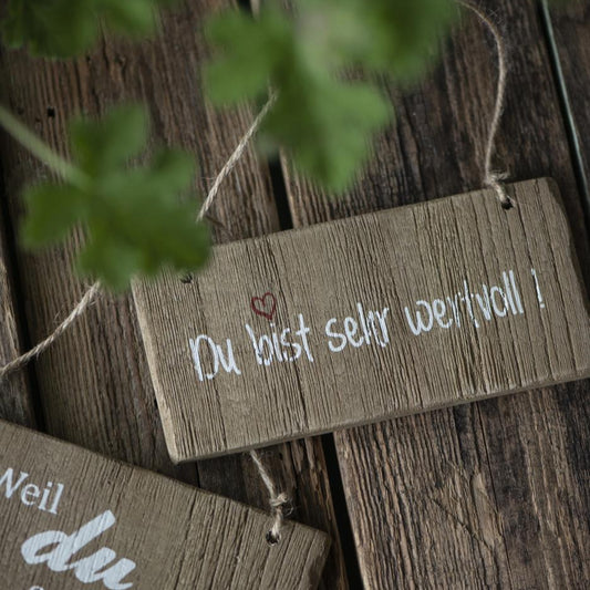 Schild Aufhänger "Du bist sehr wertvoll" Juteband Holz - Wohnen auf dem Land