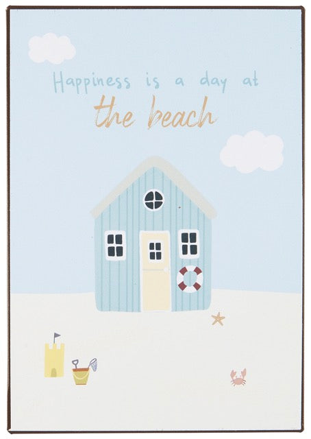Schild "Happiness is a day at the beach" Strand Motiv Metall - Wohnen auf dem Land