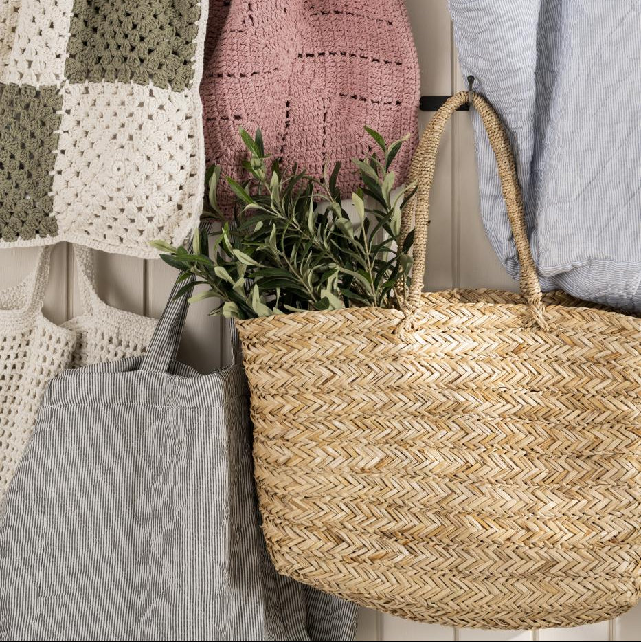 Tasche Shopping Tote Bag wattiert "Fjord" Baumwolle Streifen weiß-grau - Wohnen auf dem Land