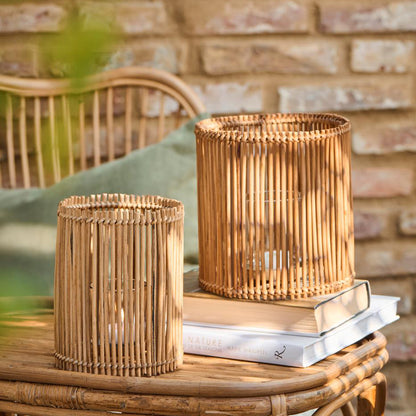 IB Laursen Kerzenglas Windlicht "Hurricane" mit Glaseinsatz Rattan Natur 19cm - Wohnen auf dem Land