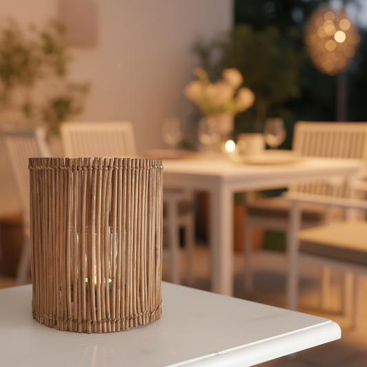 IB Laursen Kerzenglas Windlicht "Hurricane" mit Glaseinsatz Rattan Natur 19cm - Wohnen auf dem Land