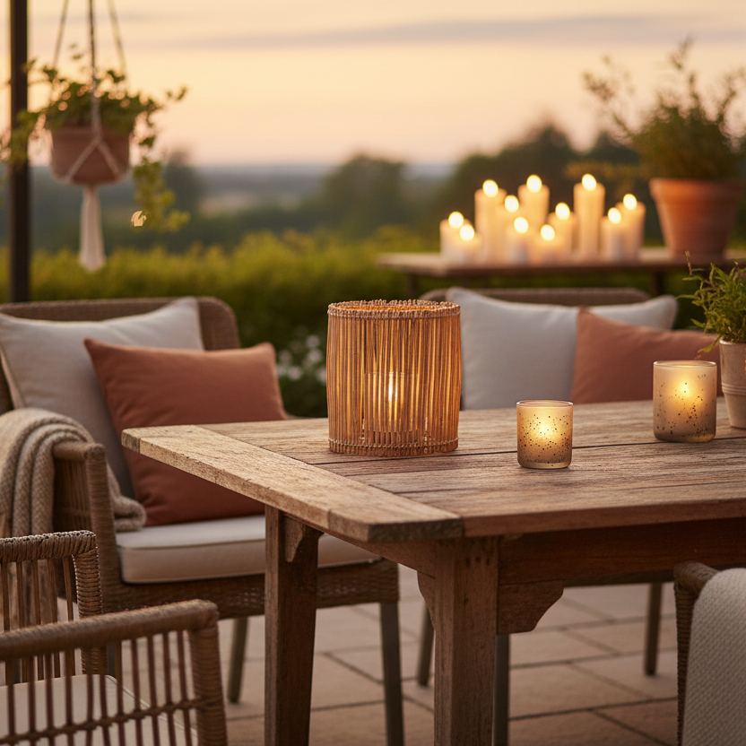 IB Laursen Kerzenglas Windlicht "Hurricane" mit Glaseinsatz Rattan Natur 19cm - Wohnen auf dem Land