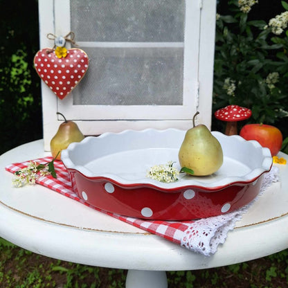 Auflaufform Backen Schale "Polka Dots" Keramik Rot Groß 30cm - Wohnen auf dem Land