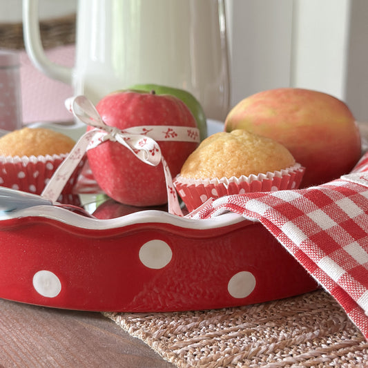 Auflaufform Backen Schale "Polka Dots" Keramik Rot Groß 30cm - Wohnen auf dem Land