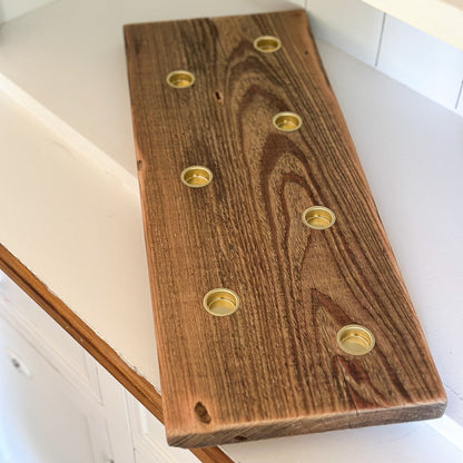 Vintage Kerzenhalter aus Lärche, naturgealtert, mit 7 Kerzentüllen, Maße 50x20cm, handgefertigt von Wohnen auf dem Land
