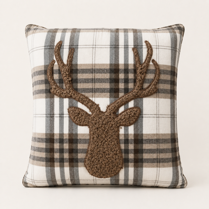 Kissen Hirsch Karo in Beige und Braun, 45 x 45 cm – 05 freisteller braun