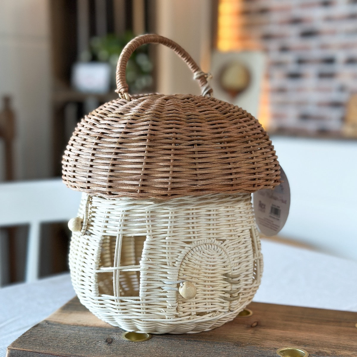 Korb Haus Pilz Mushroom aus Rattan, dekorativer Aufbewahrungskorb im Landhausstil