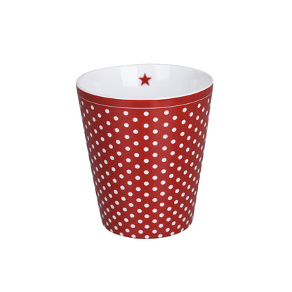 Rote Keramik-Tasse "Happy Mug" mit Mikropunkten von Krasilnikoff, handliches Geschirr für Kaffee oder Tee