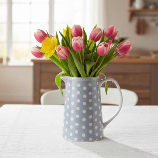 Kanne Krug Jug "Dots Grey" Keramik Weiß Grau 800ml