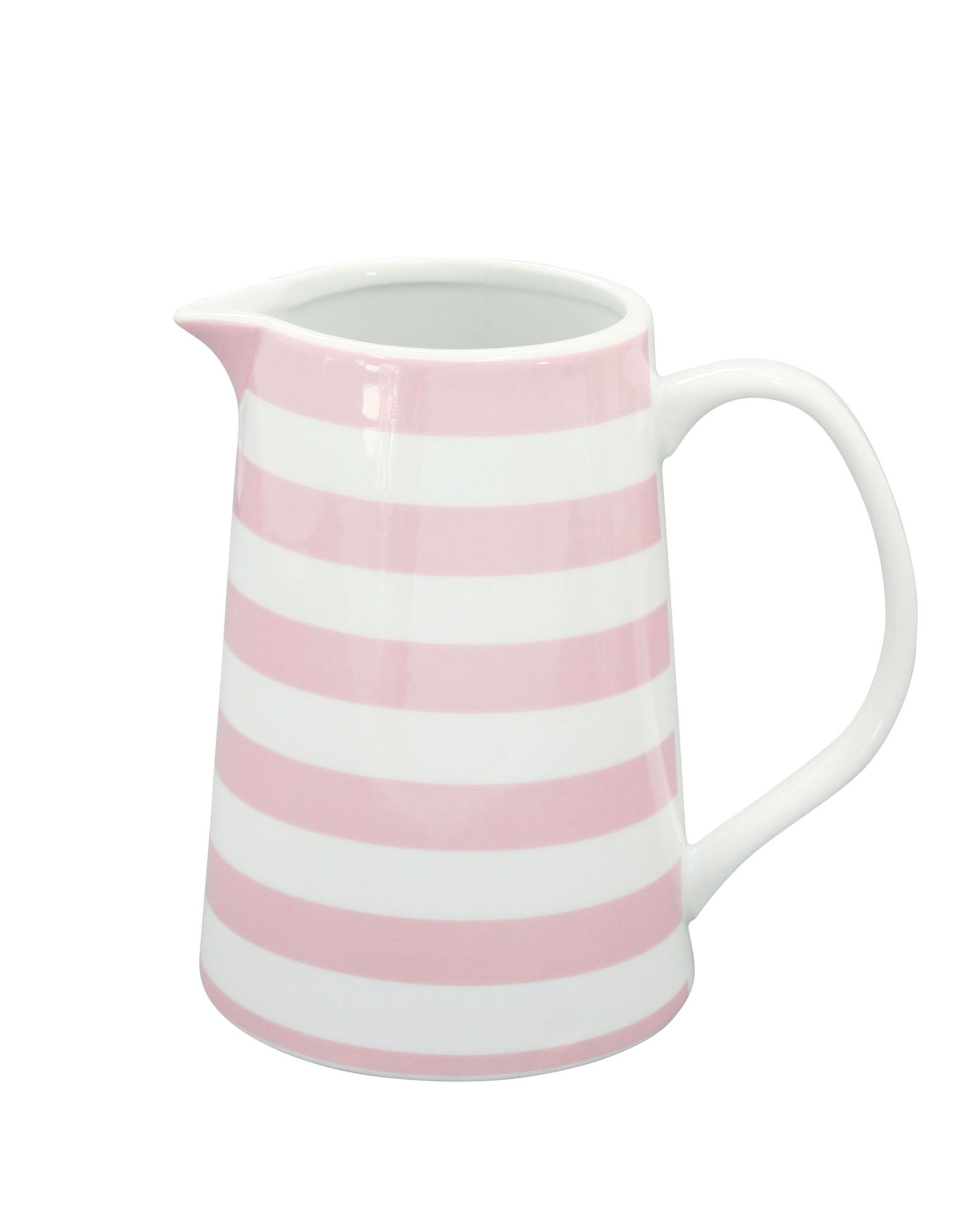 Kanne Krug "Striped Pink" aus weißer Keramik mit rosa Streifen, 800ml, Krasilnikoff Geschirr, ideal für Getränke und Dekoration