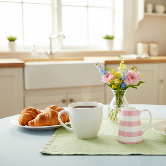 Milchkännchen Vase "Stripes Pink" Keramik Weiß Rosa