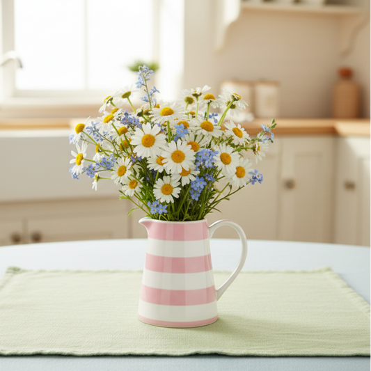 Milchkännchen Vase "Stripes Pink" Keramik Weiß Rosa