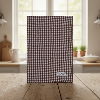 Geschirrtuch "Medium Check" von Krasilnikoff mit braunem Karomuster, aus Textilien, für Küche und Haushalt.