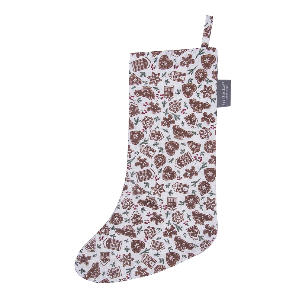 Weihnachtssocke Stiefel "Ginger Bread" Lebkuchen Dekor Weiß - Wohnen auf dem Land