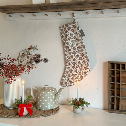 Weihnachtssocke Stiefel "Ginger Bread" Lebkuchen Dekor Weiß - Wohnen auf dem Land