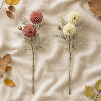 Kunstzweig Dahlie Juliette in Altrosa und Beige mit je zwei Blüten – 03 ambiente draufsicht v2
