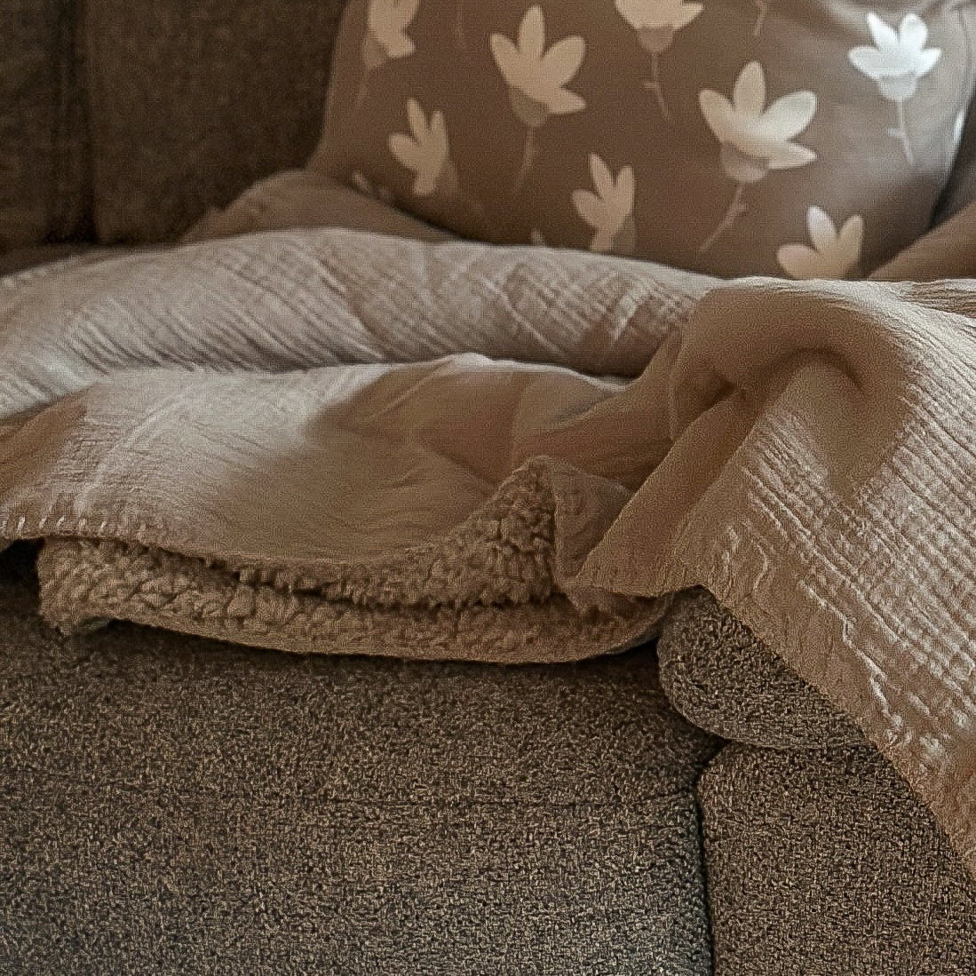 Plaid Decke "Phileine" Taupe 130x170 - Wohnen auf dem Land