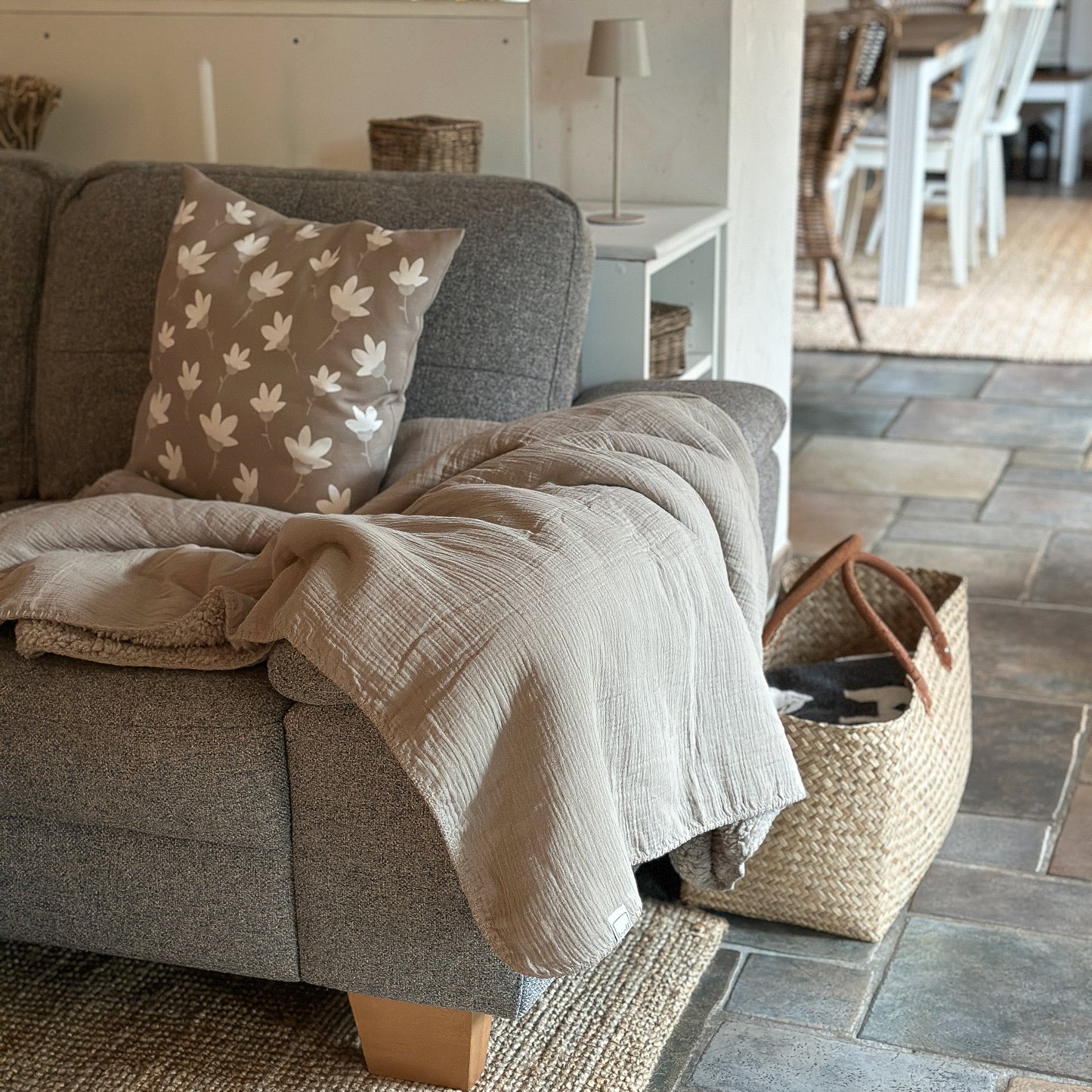 Plaid Decke "Phileine" Taupe 130x170 - Wohnen auf dem Land