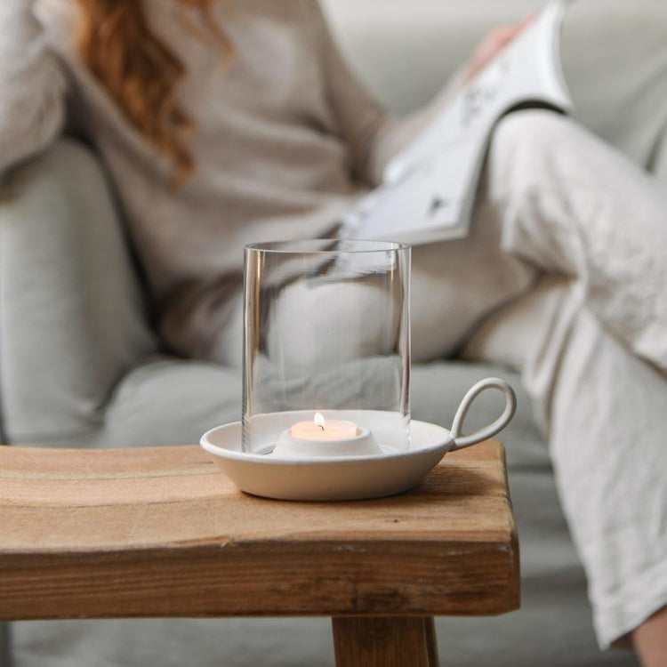 Teelichthalter Glas "Tina" Keramik weiß 15cm - Wohnen auf dem Land