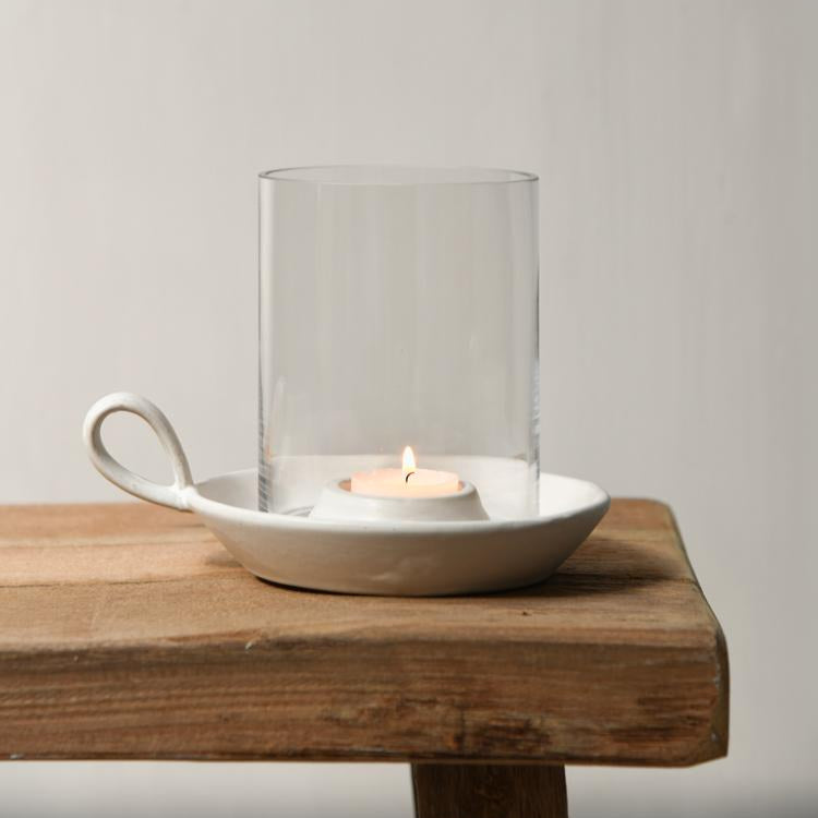 Teelichthalter Glas "Tina" Keramik weiß 15cm - Wohnen auf dem Land