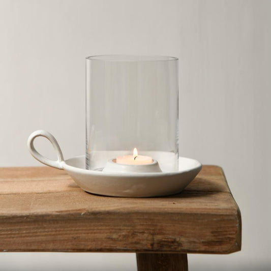 Teelichthalter Glas "Tina" Keramik weiß 15cm - Wohnen auf dem Land