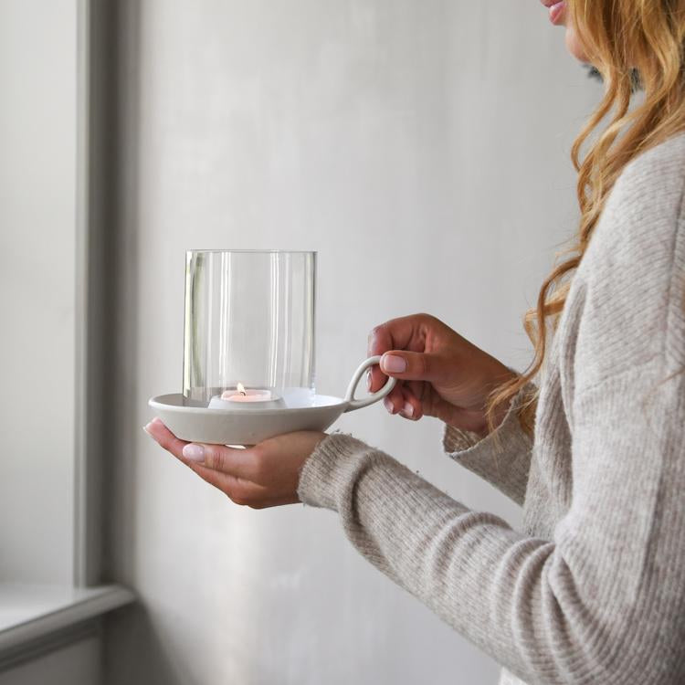 Teelichthalter Glas "Tina" Keramik weiß 15cm - Wohnen auf dem Land