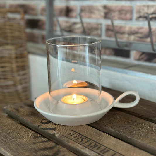 Teelichthalter Glas "Tina" Keramik weiß 15cm - Wohnen auf dem Land