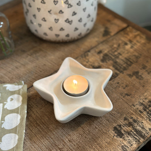 Teelichthalter Stern "Tijn" Keramik weiß 13cm - Wohnen auf dem Land